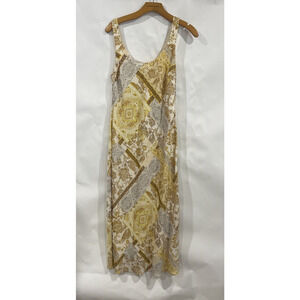 Anthropologie Size S Slip Dress Gold Yellow Maxi Tank Lined Travel Global Floral
